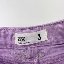 Load image into Gallery viewer, Girls Cotton On, embroidered purple denim shorts / skort, adjsutable, GUC, size 3,  
