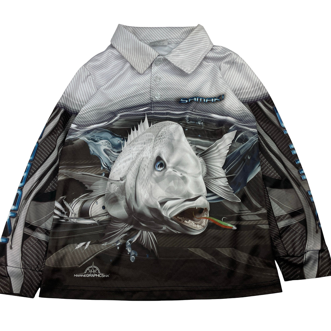 Boys SAMAKI, long sleeve fishing jersey / shirt, light mark on collar, FUC, size 6,  