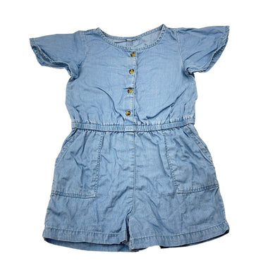 Girls blue, chambray cotton paysuit, no labels, armpit-armpit: 27cm, shoulder-crotch: 45cm, GUC, size 2-3,  