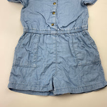 Load image into Gallery viewer, Girls blue, chambray cotton paysuit, no labels, armpit-armpit: 27cm, shoulder-crotch: 45cm, GUC, size 2-3,  