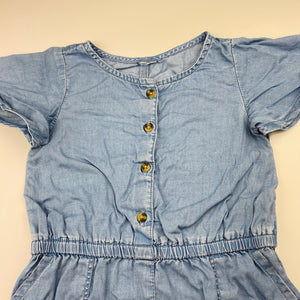 Girls blue, chambray cotton paysuit, no labels, armpit-armpit: 27cm, shoulder-crotch: 45cm, GUC, size 2-3,  