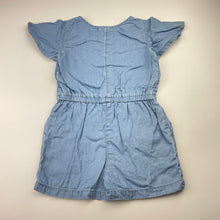 Load image into Gallery viewer, Girls blue, chambray cotton paysuit, no labels, armpit-armpit: 27cm, shoulder-crotch: 45cm, GUC, size 2-3,  