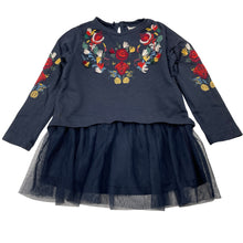 Load image into Gallery viewer, Girls Zara, embroidered navy cotton &amp; tulle dress, GUC, size 2, L: 40cm