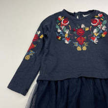 Load image into Gallery viewer, Girls Zara, embroidered navy cotton &amp; tulle dress, GUC, size 2, L: 40cm