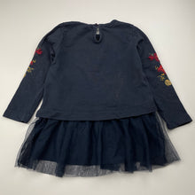 Load image into Gallery viewer, Girls Zara, embroidered navy cotton &amp; tulle dress, GUC, size 2, L: 40cm