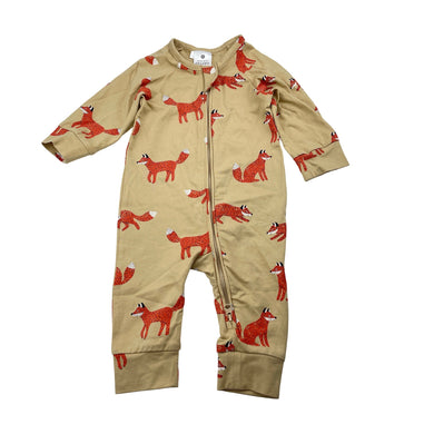 Unisex Target, organic cotton blend zip romper, foxes, EUC, size 000,  