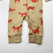 Load image into Gallery viewer, Unisex Target, organic cotton blend zip romper, foxes, EUC, size 000,  
