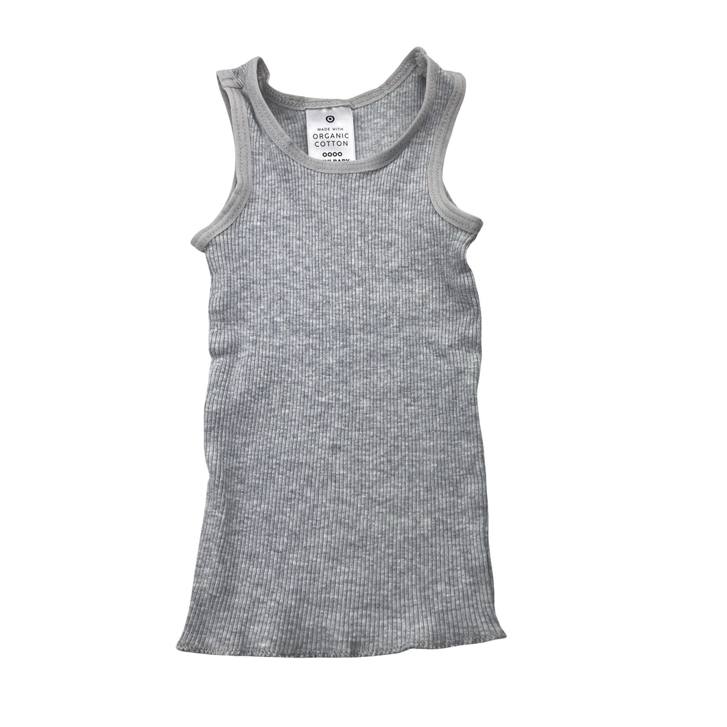 Unisex Target, grey ribbed organic cotton singlet top, EUC, size 0000,  