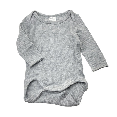 Unisex Bonds, grey long sleeve bodysuit / romper, EUC, size 0000,  