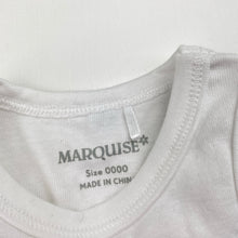 Load image into Gallery viewer, Unisex Marquise, white cotton bodysuit / romper, EUC, size 0000,  