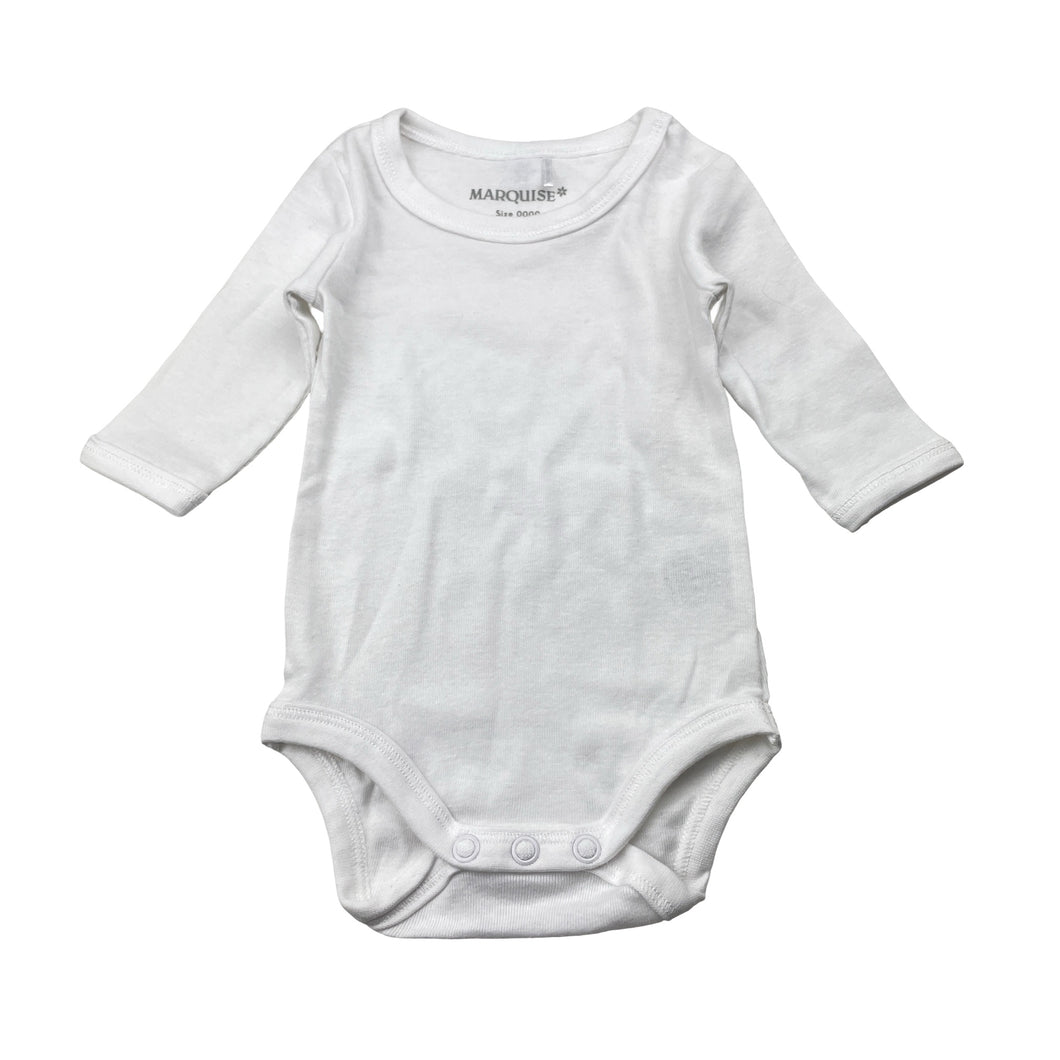 Unisex Marquise, white cotton bodysuit / romper, EUC, size 0000,  