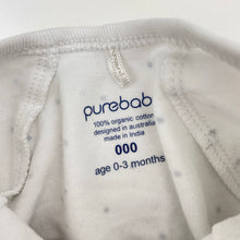 Load image into Gallery viewer, Unisex Purebaby, organic cotton zip coverall / romper, EUC, size 000,  