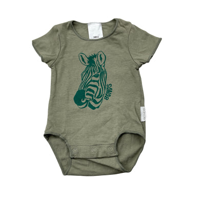 Unisex Bonds, khaki bodysuit / romper, zebra, EUC, size 00000,  