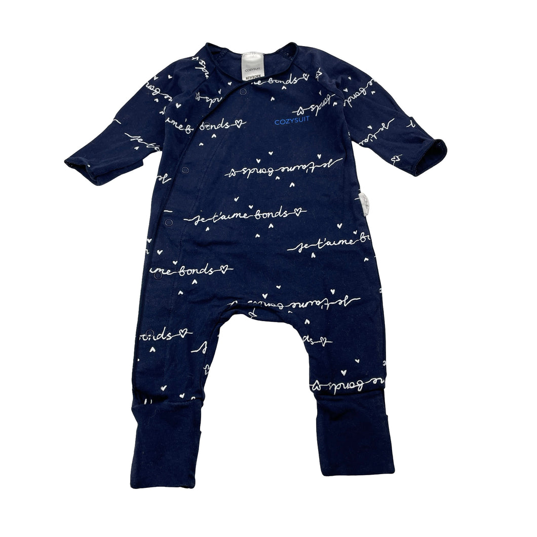 Unisex Bonds, navy COZYSUIT coverall / romper, EUC, size 0000,  