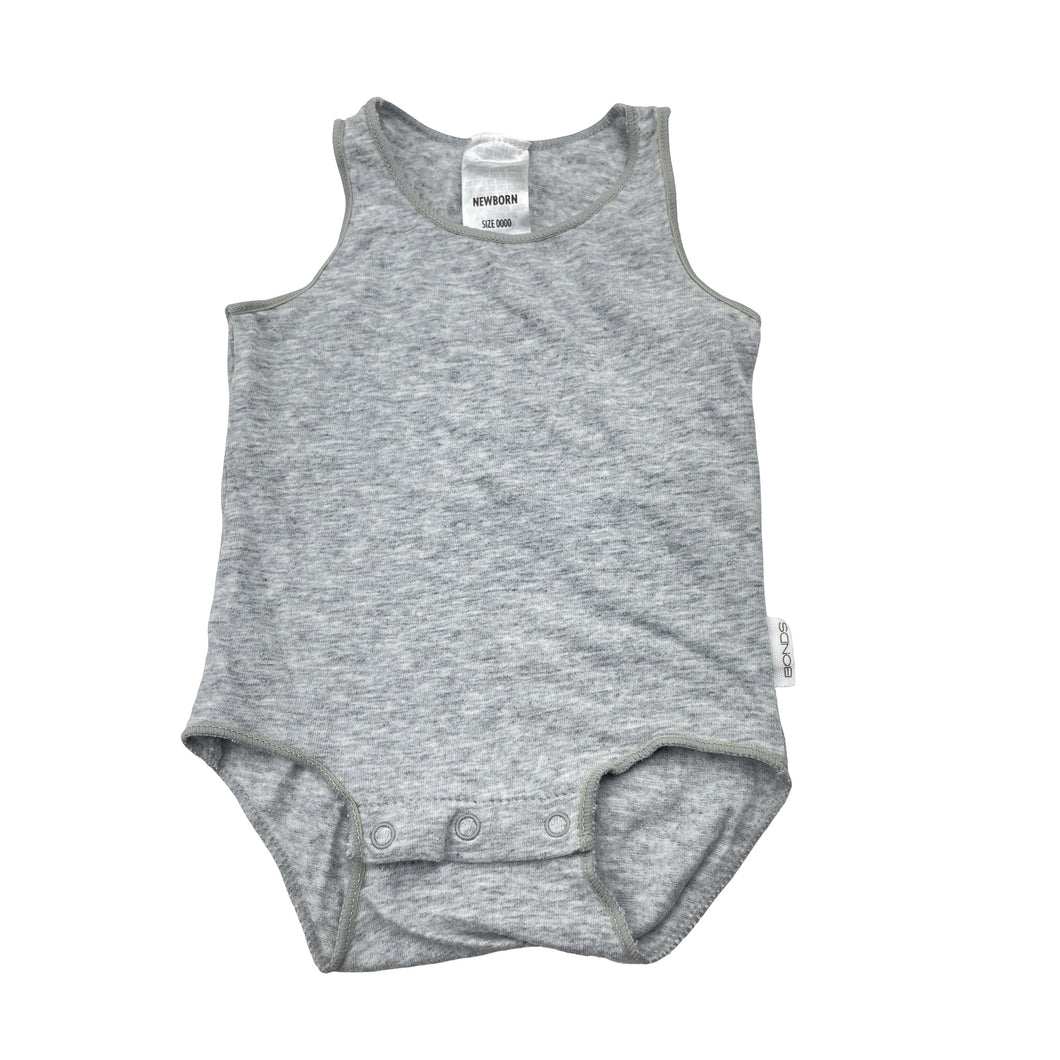 Unisex Bonds, grey stretchy singletsuit romper, GUC, size 0000,  