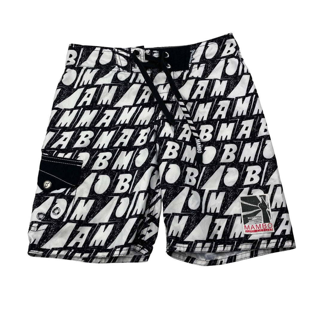 Boys Mambo, black & white lightweight boardshorts, FUC, size 8,  