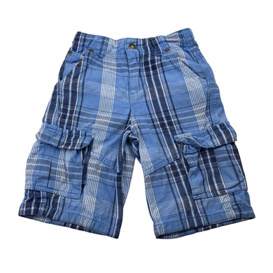 Boys Fun Spirit, blue check cotton cargo shorts, adjustable, GUC, size 5,  