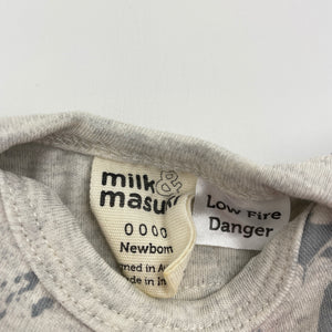Unisex Milk & Masuki, organic cotton romper, small mark at neck, FUC, size 0000,  