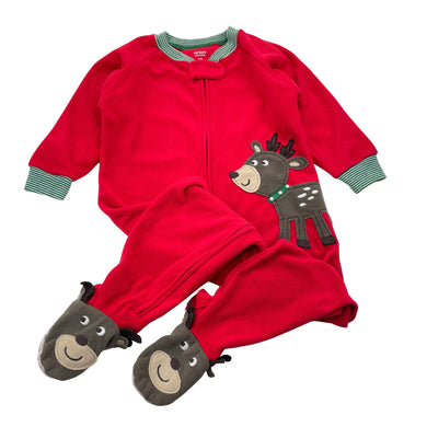 Unisex Carter's, fleece sleepsuit / pyjamas, reindeer, GUC, size 1-2,  