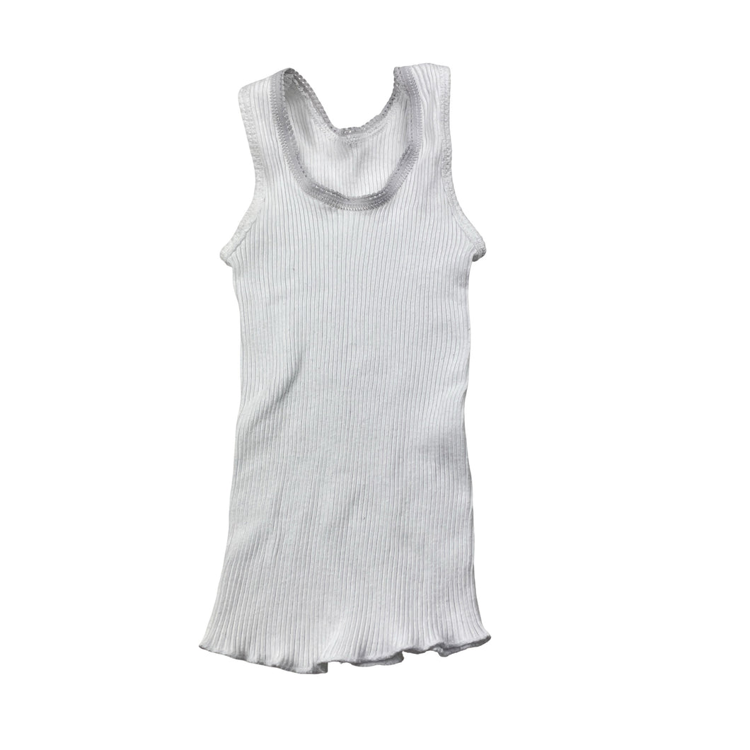 Unisex Bonds, white ribbed cotton singlet top, GUC, size 0000,  