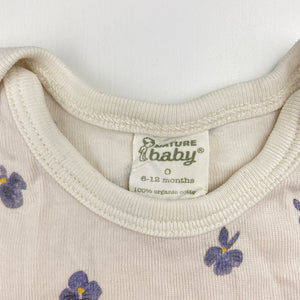 Girls Nature Baby, floral organic cotton bodysuit / romper, FUC, size 0,  