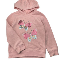 Load image into Gallery viewer, Girls Anko, fleece-lined hoodie sweater, sequin butterflies, light marks left cuff, FUC, size 7,  