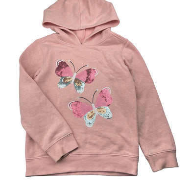 Girls Anko, fleece-lined hoodie sweater, sequin butterflies, light marks left cuff, FUC, size 7,  
