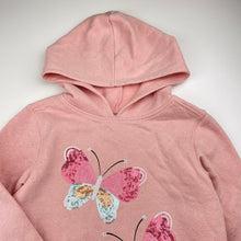Load image into Gallery viewer, Girls Anko, fleece-lined hoodie sweater, sequin butterflies, light marks left cuff, FUC, size 7,  