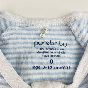 Unisex Purebaby, organic cotton zip coverall / romper, FUC, size 0,  