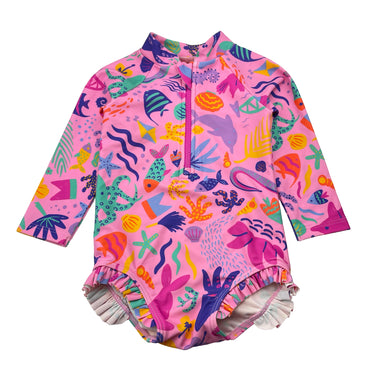 Girls Ellie Whittaker , x B&L, coulourful long sleeve swim one-piece, EUC, size 0,  