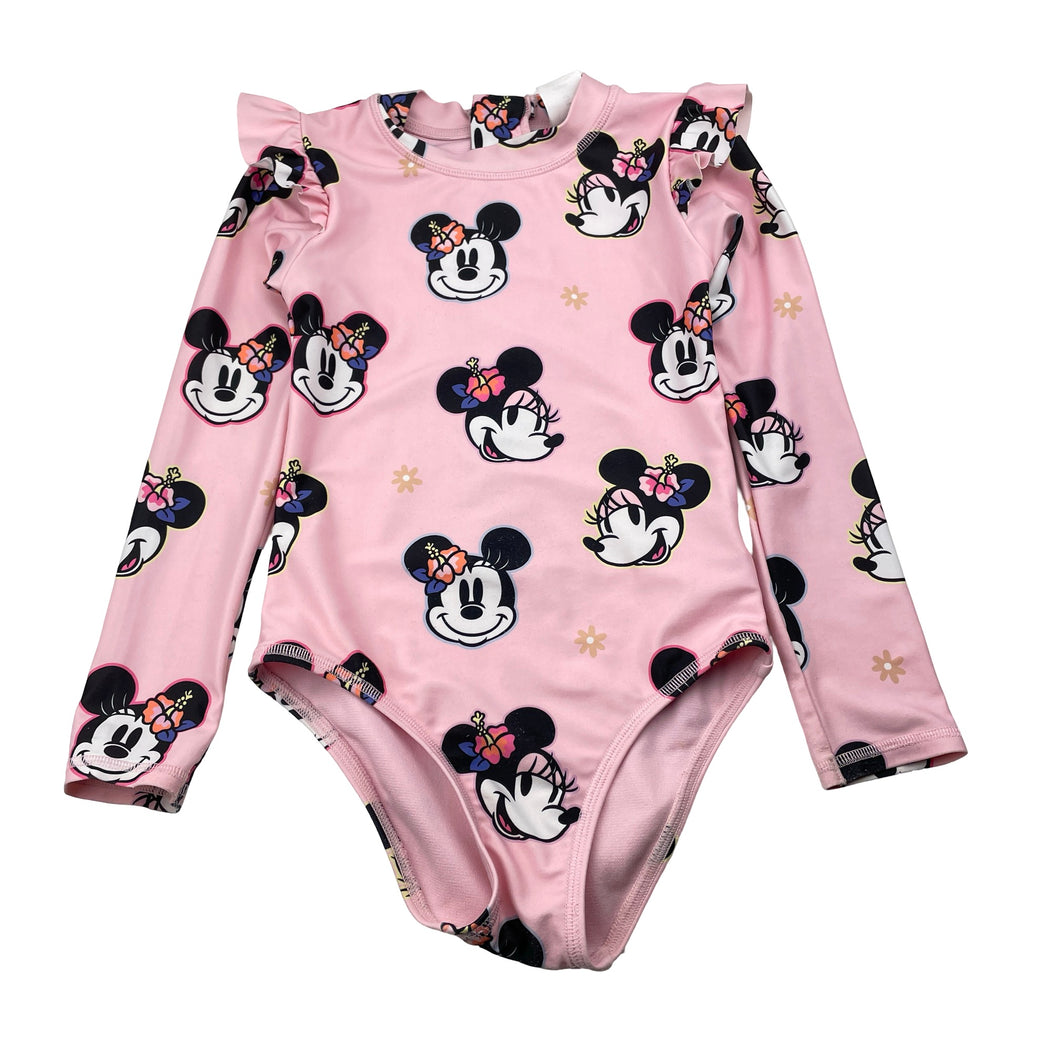 Girls Disney, Minnie Mouse long sleeve swim one-piece, pilling, FUC, size 5,  
