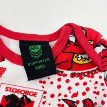 Load image into Gallery viewer, Unisex NRL SUPPORTER, St George Dragons cotton bodysuit / romper, FUC, size 0000,  