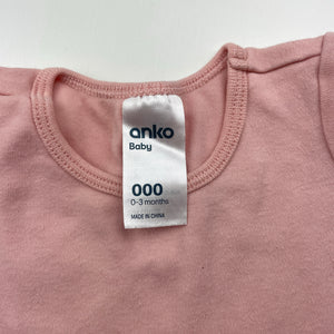 Girls Anko, pink cotton bodysuit / romper, GUC, size 000,  