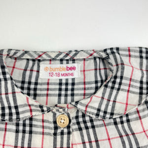 Girls bumblebee, checked lightweight cotton dress & bloomers, FUC, size 1, L: 43cm
