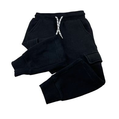 Boys Anko, black fleece-lined track pants, elasticated, inside leg: 38.5cm, GUC, size 4,  