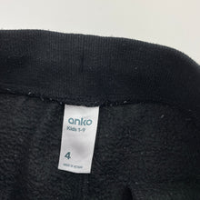 Load image into Gallery viewer, Boys Anko, black fleece-lined track pants, elasticated, inside leg: 38.5cm, GUC, size 4,  