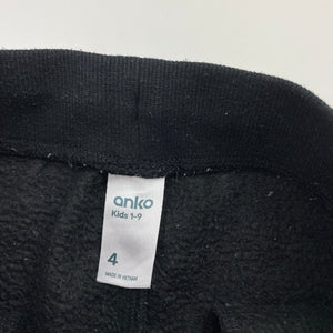 Boys Anko, black fleece-lined track pants, elasticated, inside leg: 38.5cm, GUC, size 4,  