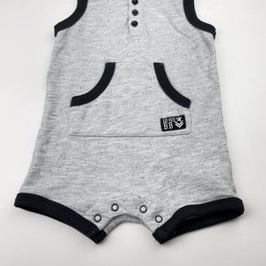 Boys Baby Baby, grey & black hooded romper, GUC, size 0,  