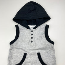 Load image into Gallery viewer, Boys Baby Baby, grey &amp; black hooded romper, GUC, size 0,  