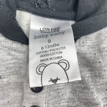 Load image into Gallery viewer, Boys Baby Baby, grey &amp; black hooded romper, GUC, size 0,  
