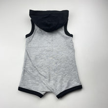 Load image into Gallery viewer, Boys Baby Baby, grey &amp; black hooded romper, GUC, size 0,  