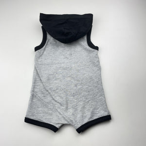 Boys Baby Baby, grey & black hooded romper, GUC, size 0,  