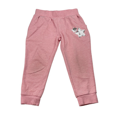 Girls H&T, pink track pants, sequin stars, inside leg: 33cm, GUC, size 2,  