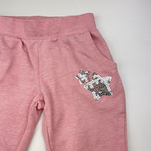 Load image into Gallery viewer, Girls H&amp;T, pink track pants, sequin stars, inside leg: 33cm, GUC, size 2,  