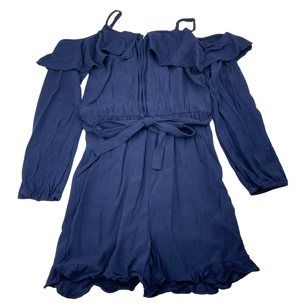 Girls Bardot Junior, navy viscose long sleeve playsuit, GUC, size 10,  