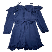 Load image into Gallery viewer, Girls Bardot Junior, navy viscose long sleeve playsuit, GUC, size 10,