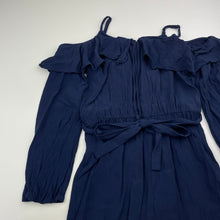 Load image into Gallery viewer, Girls Bardot Junior, navy viscose long sleeve playsuit, GUC, size 10,