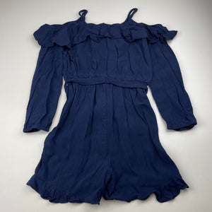 Girls Bardot Junior, navy viscose long sleeve playsuit, GUC, size 10,  