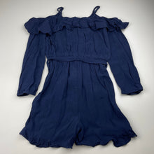 Load image into Gallery viewer, Girls Bardot Junior, navy viscose long sleeve playsuit, GUC, size 10,