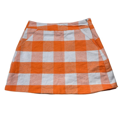 Girls Seed, lined orange & white flannel cotton skirt, L: 33cm, W: 31cm across, EUC, size 10,  